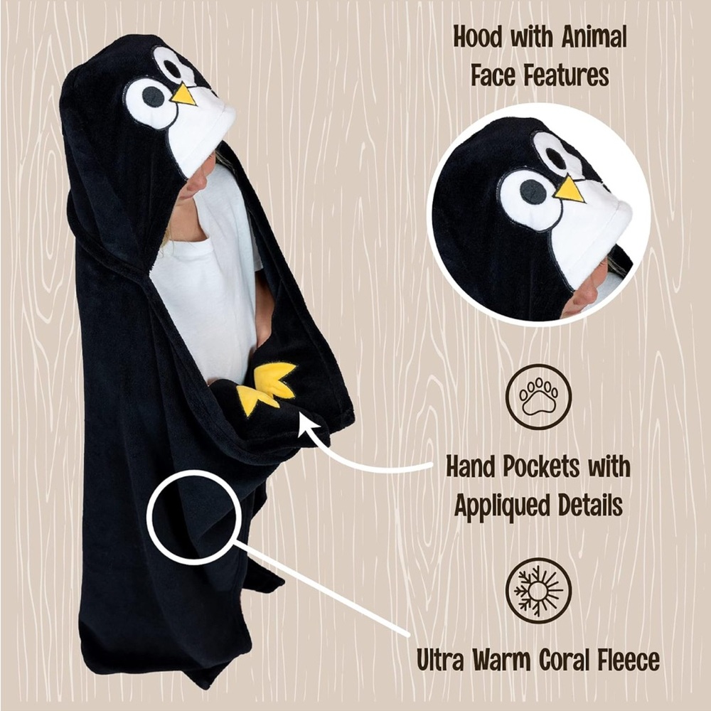 Black Penguin Hooded Blanket Lazy One Wearable
Animal Hooded Blanket (Penguin)